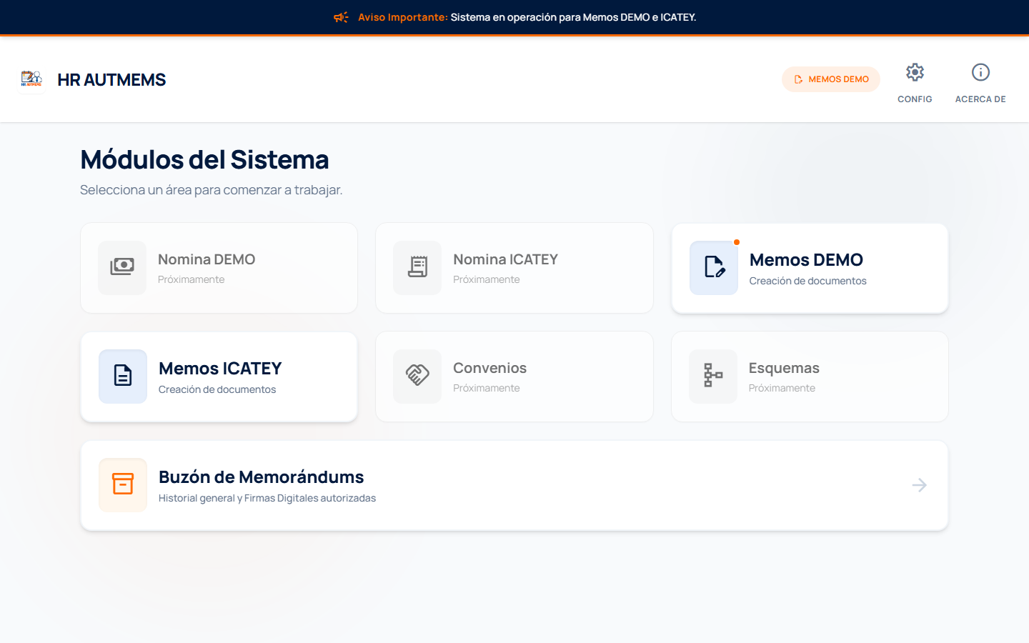 Panel de módulos de HR AUTMEMS