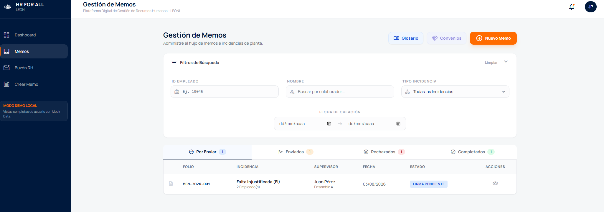 Gestión de Memos de HR For All