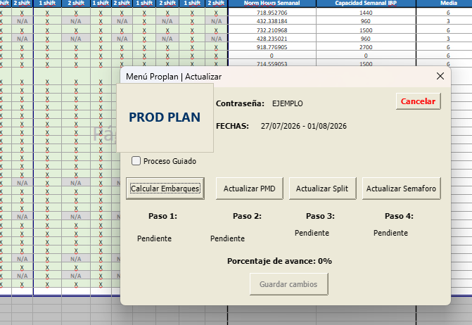 Menú de macros del Excel original de Proplan